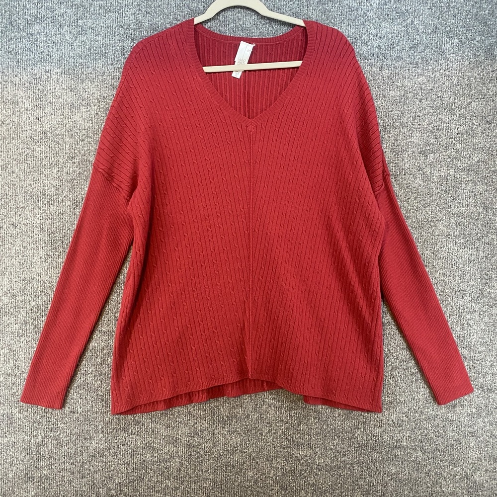 Wynne Layers Sweater Womens Medium V Neck Rib Knit Pullover‎ Stretch Lightweight